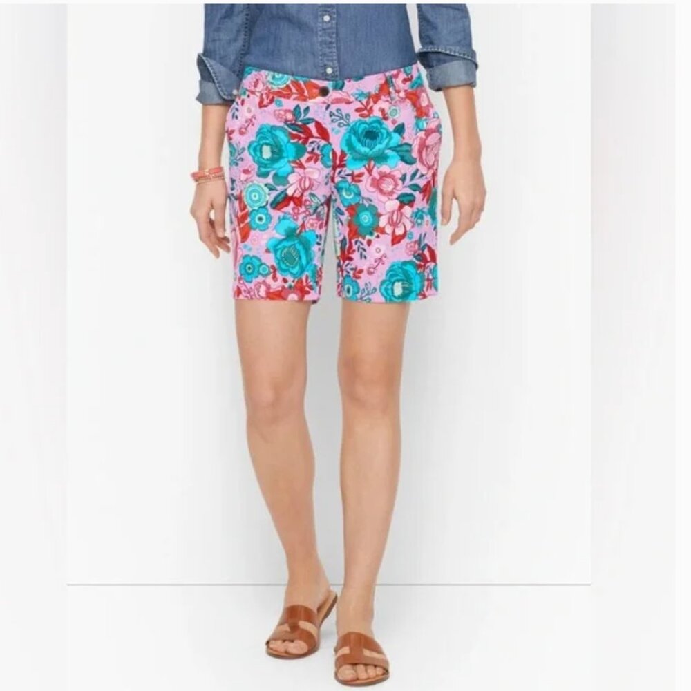 Talbots Floral Relaxed Chino Shorts Resortwear Vacation Cruise